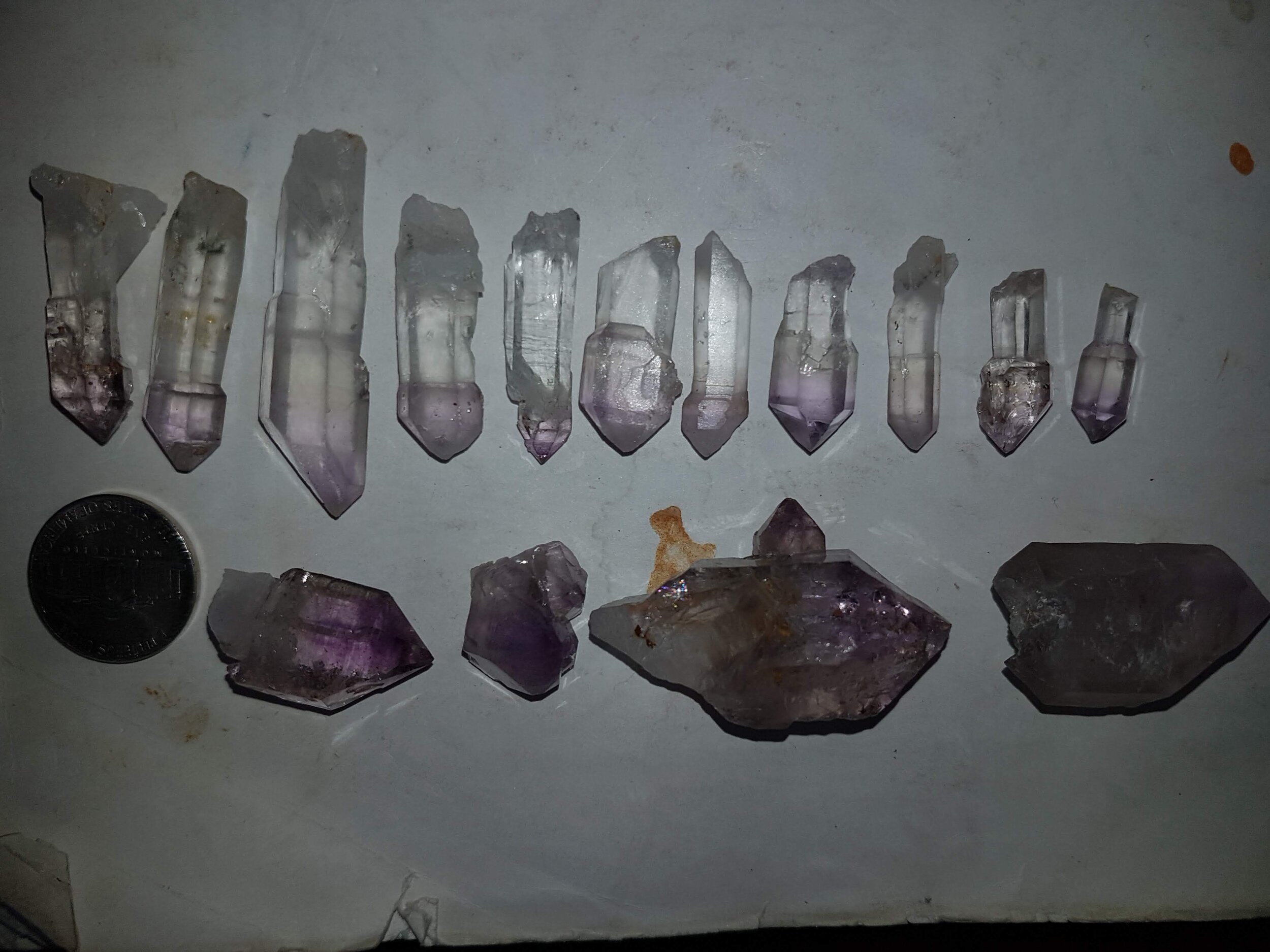 My haul from the second weekend of digging the pocket. Great color and facetable areas in the 2 pieces on the left side of the bottom row. Branden got most of the really textbook scepters but I didn’t do too shabby either.