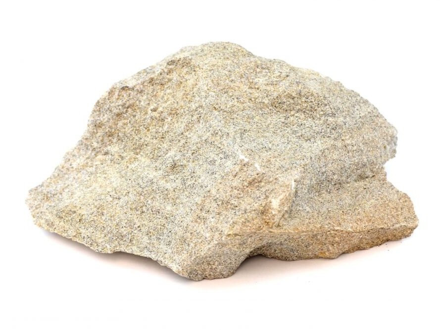 A typical piece of sandstone. This type of sedimentary rock is made of sand. As you can see, the grains are all around the same size.